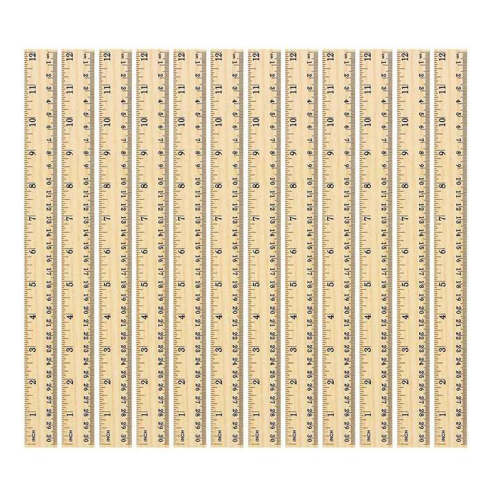 12 X Wood Ruler Measuring Ruler, 2 Scale (12 Inch and 30 Cm)