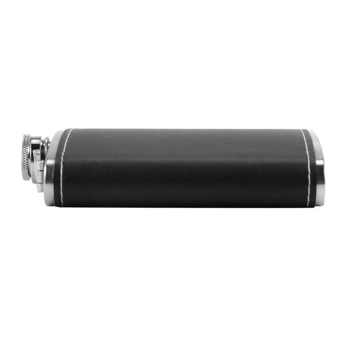 Pocket Hip Flask 8 Oz with Funnel Stainless Steel with Black Leather