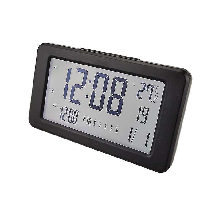 Lcd Digital Alarm Clock with Thermometer for Kids Bedroom Black