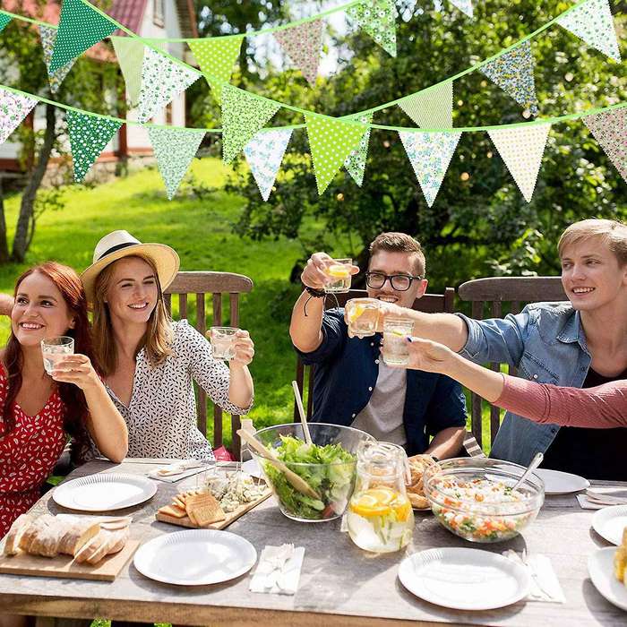 40 Feet Fabric Bunting Banner Vintage Bunting Flag for Party Green