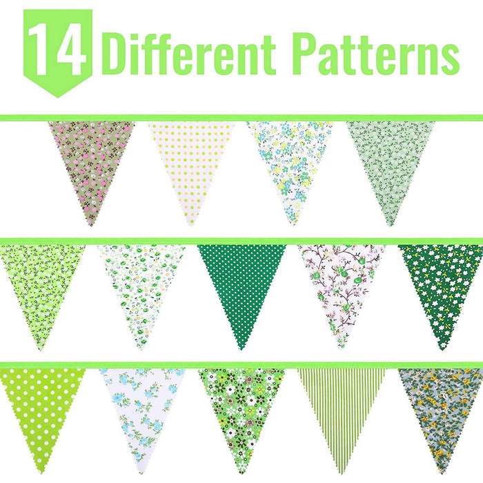 40 Feet Fabric Bunting Banner Vintage Bunting Flag for Party Green