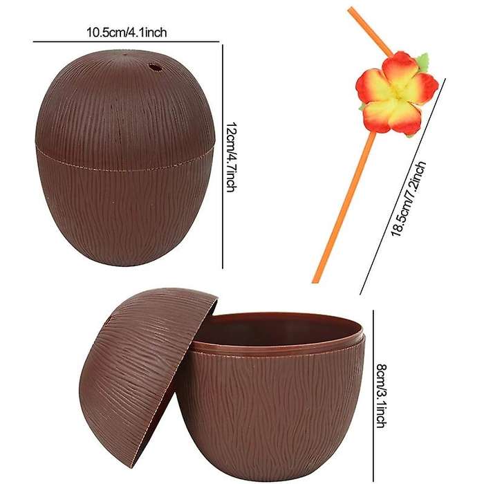 12pcs Hawaiian Party Coconut Pineapple Cups Tropical Decoration