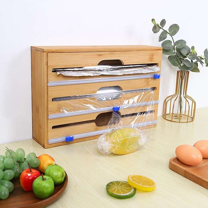 Foil and Plastic Wrap Organizer, Plastic Wrap Dispenser with Cutter,c