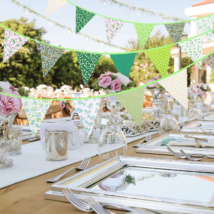 40 Feet Fabric Bunting Banner Vintage Bunting Flag for Party Green