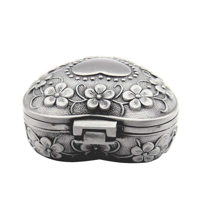 Classic Vintage Antique Heart Shaped Jewelry Box Ring Gift,silver
