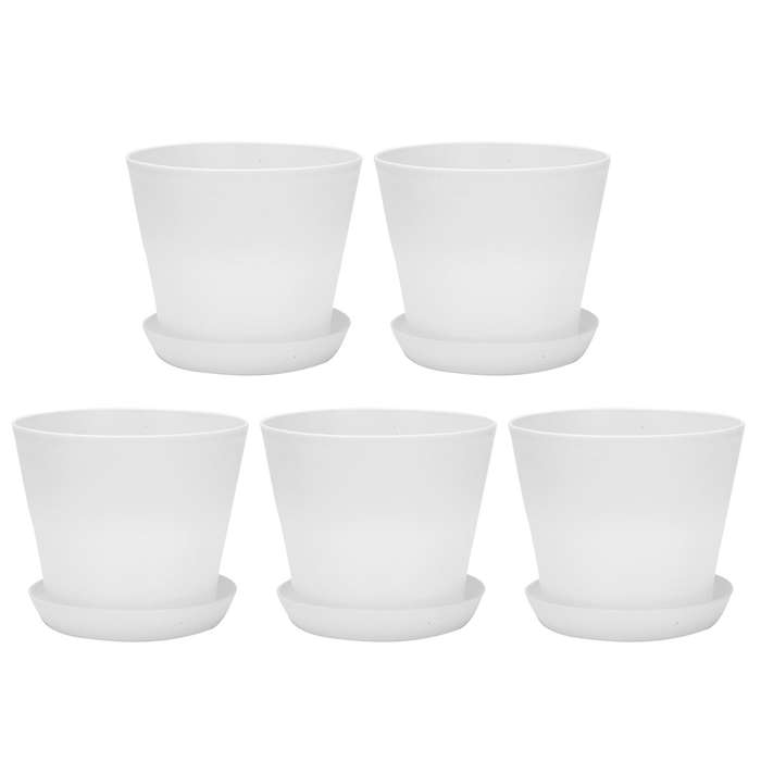 5x Plastic Plant Flower Pot with Tray Round White Upper Caliber 17cm