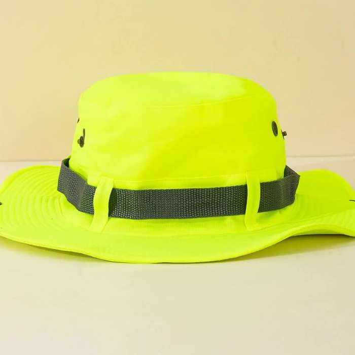 1pc Bright Neon Green Western Cowboy Bucket Hat with Black Mesh Band Breathable Sun-Protective W