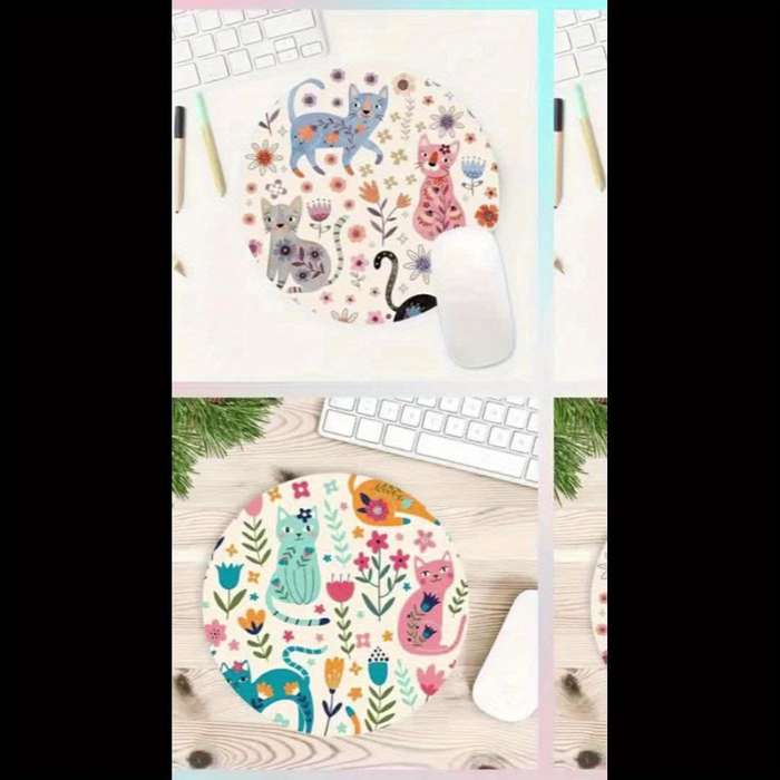 1pc Cartoon Cat Mouse Pad Cool Design For Women And Man Round Mousepad Non-slip Rub