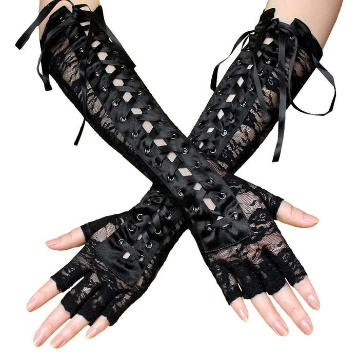 1 Pair Black Lace Long Gloves