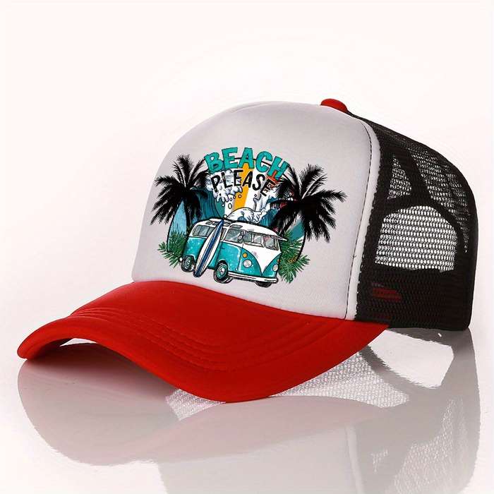 1pc Summer Multicolor Hat Beach Car Print Men's Peaked Cap Street Sunshade Sunscreen Baseball Cap