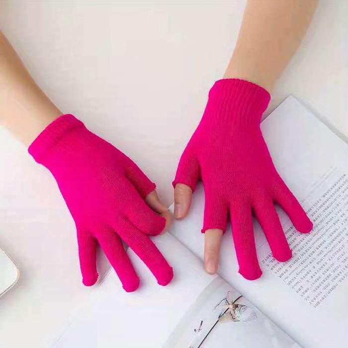 1 Pair Rose Red Warm Gloves