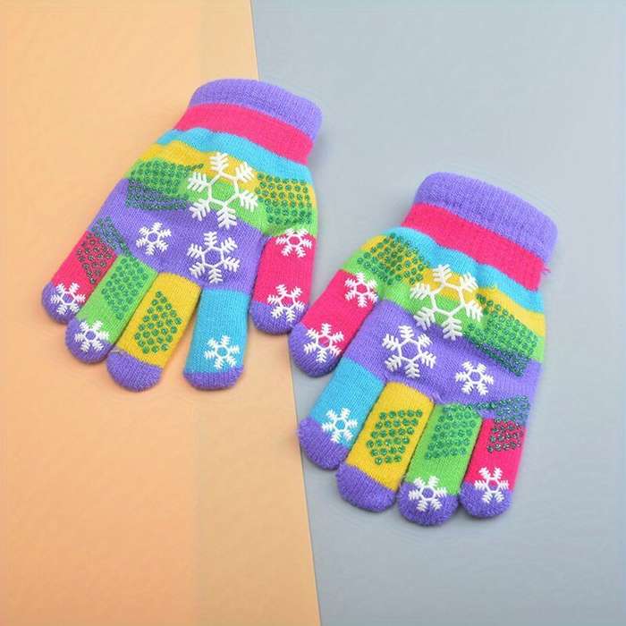 1 Pair 10 To 18 Years Old Purple Warm Gloves