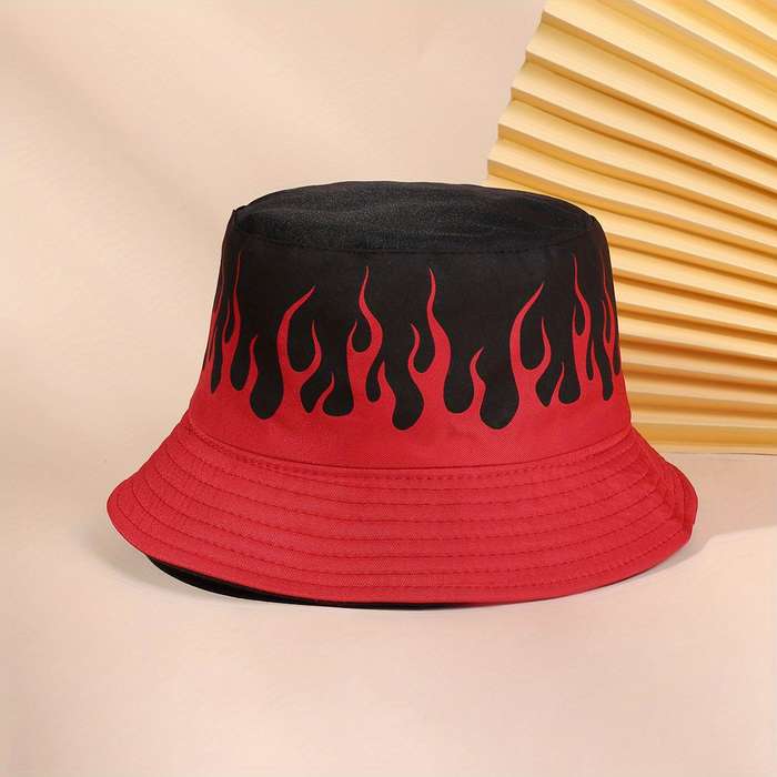 1pc Flame Pattern Fisherman Hat For Outdoor Beach Travel Unisex Ideal Choice For Gifts