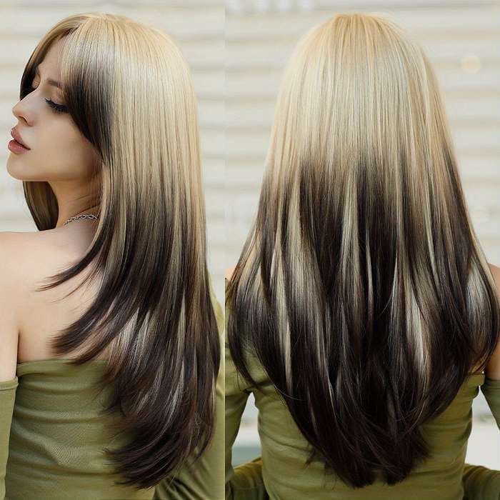 1Pc Blonde Gradient Black 60.96cm Fashion Design Wig