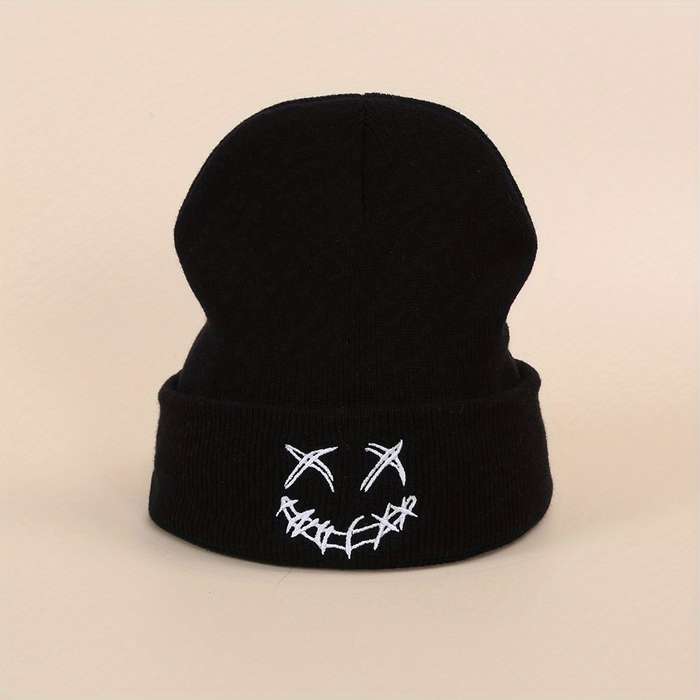 1pc Acrylic Knit Beanie with Embroidered joyful Design Casual Warm Ski Hat for Men Women and Te