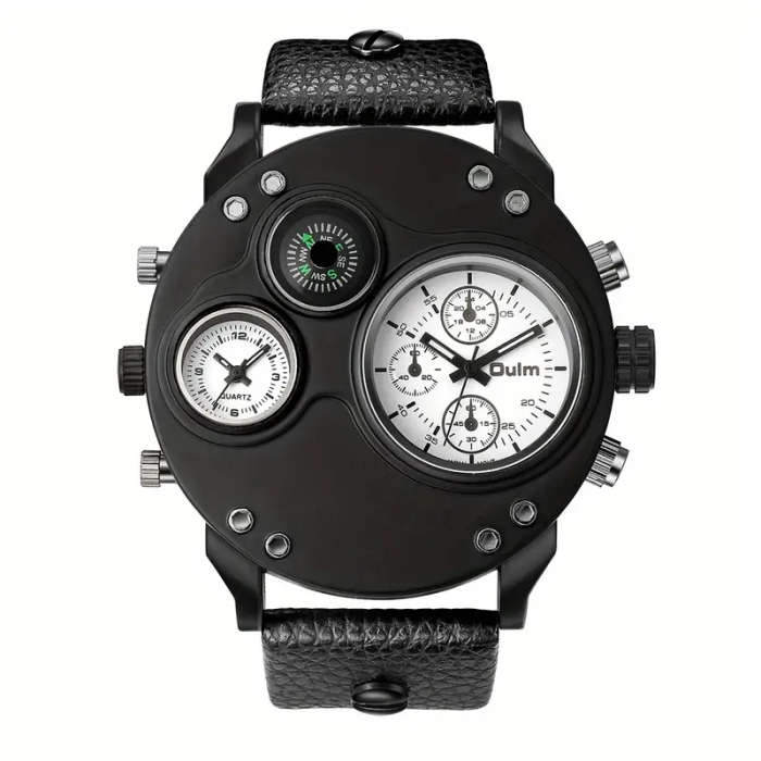 Large Dial Dual Time Zone Men's Watch