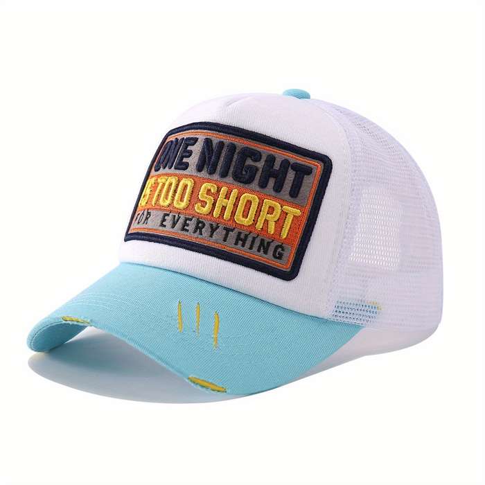 1pc Trendy Embroidery Patch Baseball Cap Classic Color Block Mesh Trucker Hat Breathable Adjustable