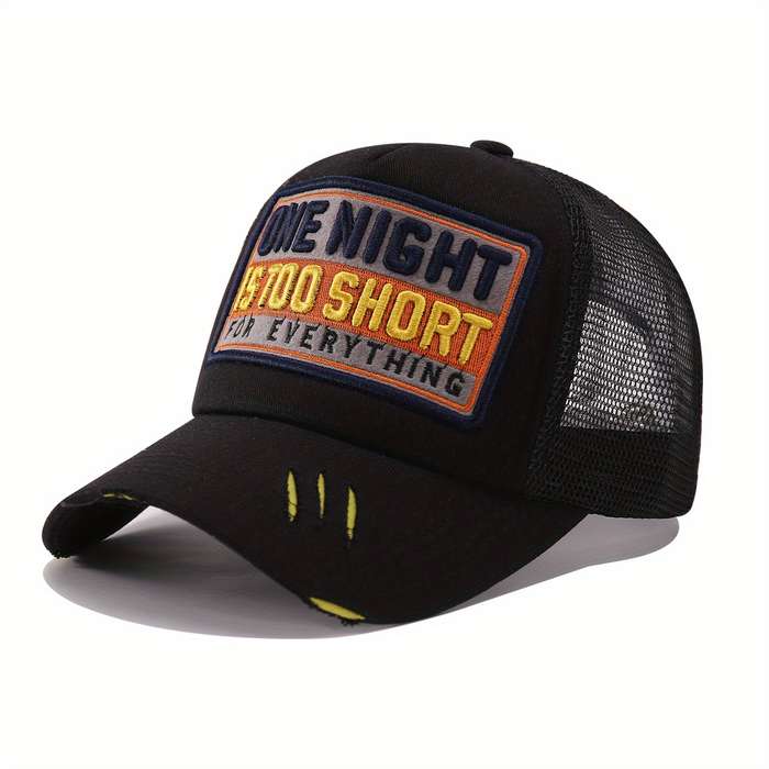 1pc Trendy Embroidery Patch Baseball Cap Classic Color Block Mesh Trucker Hat Breathable Adjustable