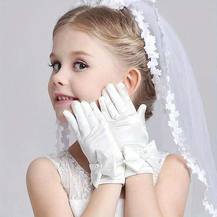 1 Pair Pink One Size Lace Floral Youngsters Gloves