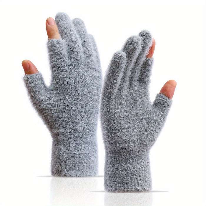 1 Pair Grey Warm Gloves