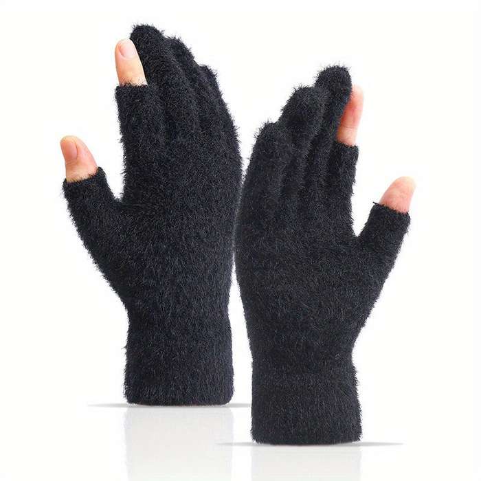1 Pair Grey Warm Gloves