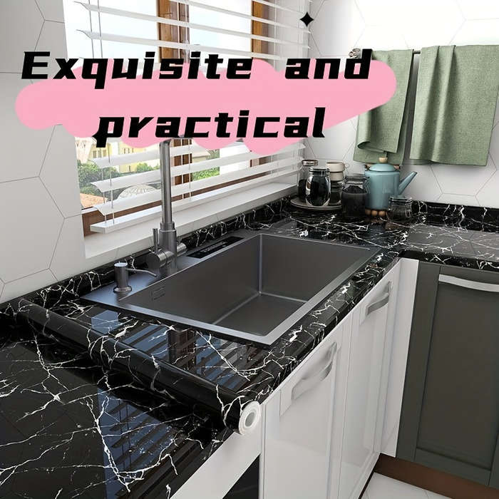 1pc "Durable Paper" Waterproof Oil-Resistant Self-Adhesive Kitchen Decal Black Marble Wallpaper