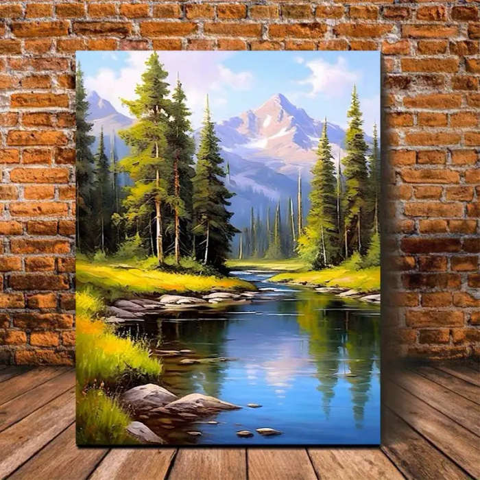1pc Scenic Mountain and Stream Canvas Wall Art International Style Landscape Painting Canvas Materi
