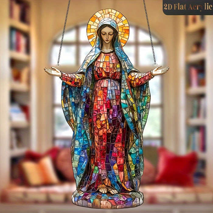 1pc 2D Flat   Sacred Acrylic Sun Catcher Virgin Mary Hanging Decoration Religious Christmas
