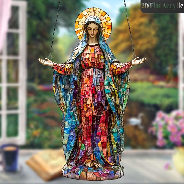 1pc 2D Flat   Sacred Acrylic Sun Catcher Virgin Mary Hanging Decoration Religious Christmas