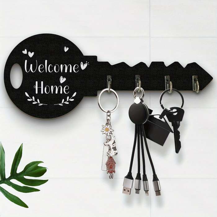Boho Style Rustic Wooden Key Holder with Hook and Shelf Wall Mount Easy Install