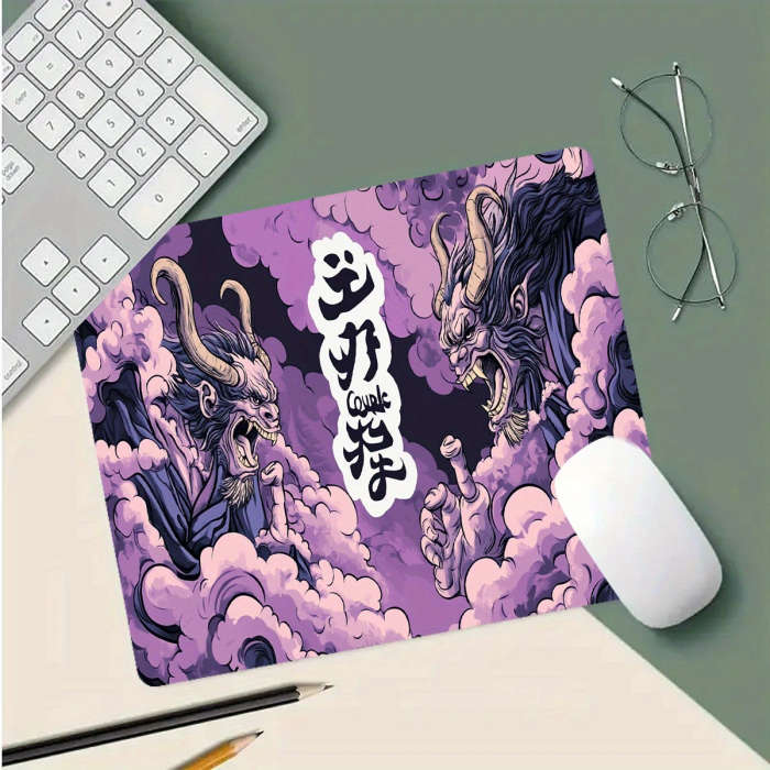1pc 21x26cm Japanese Yokai-Themed Rubber Anti-Slip Mouse Pad Vibrant Purple Black Design