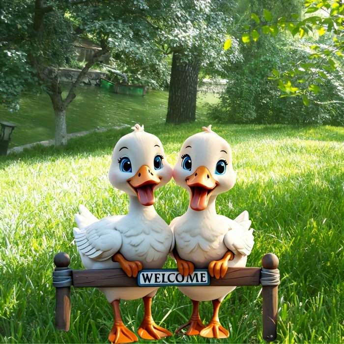 1pc 2D Flat  Acrylic Garden Decor Adorable Cartoon Ducks Welcome Sign Durable Plastic Animal Gard