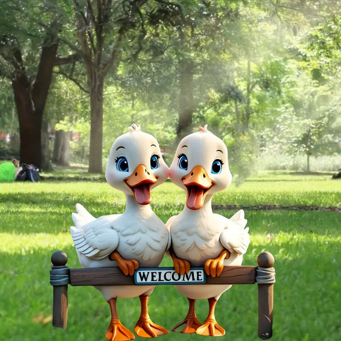 1pc 2D Flat  Acrylic Garden Decor Adorable Cartoon Ducks Welcome Sign Durable Plastic Animal Gard