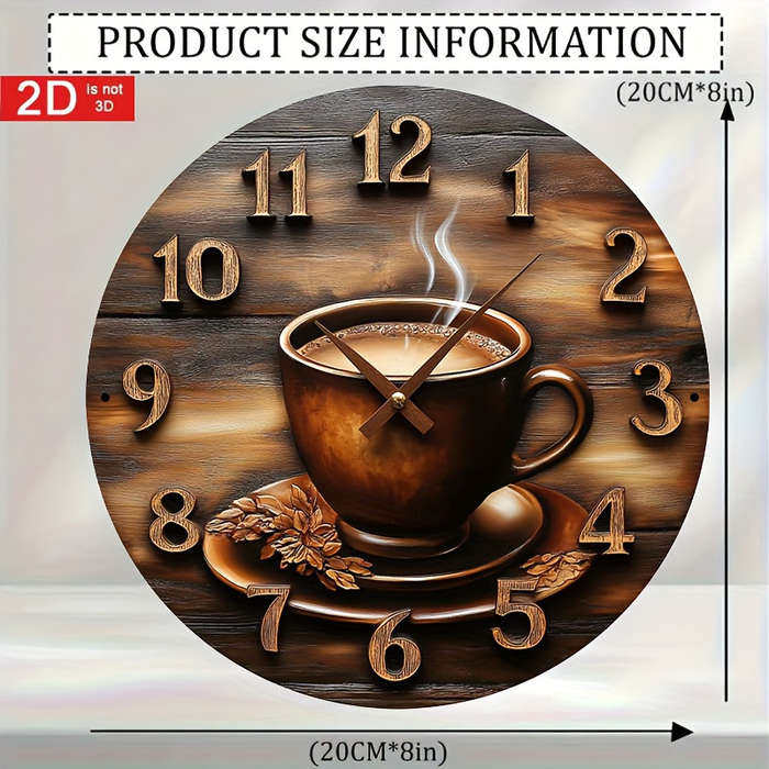 1pc 2D Flat Rustic Wooden Wall Clock with Coffee Cup Design Classic Vintage Style Not real clock