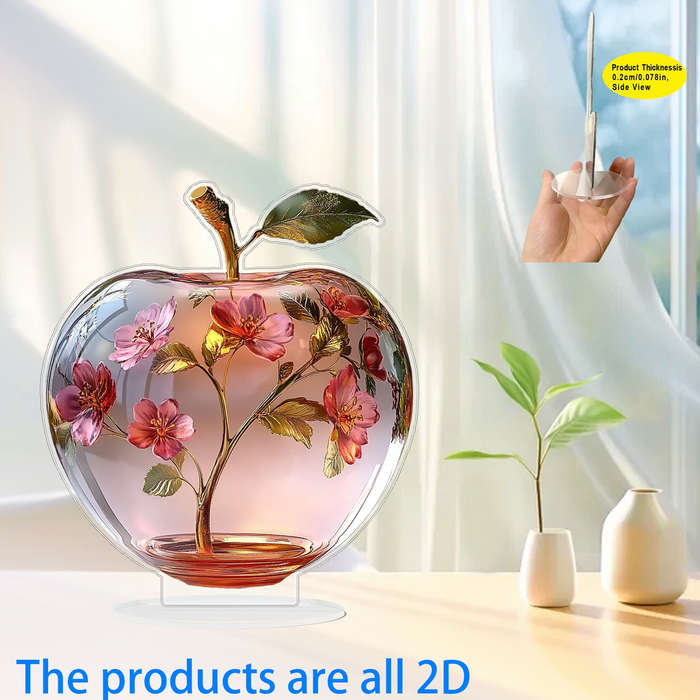 1pc 2D Flat   Print  Glass Apple Themed Acrylic Holiday Cottage with Floral Interior De