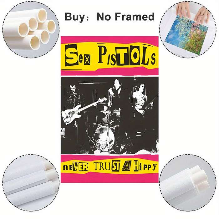 1pc Sex Pistols Never Trust a Hippy Frameless Canvas Art 39.88x59.99 cm Black White Band Post