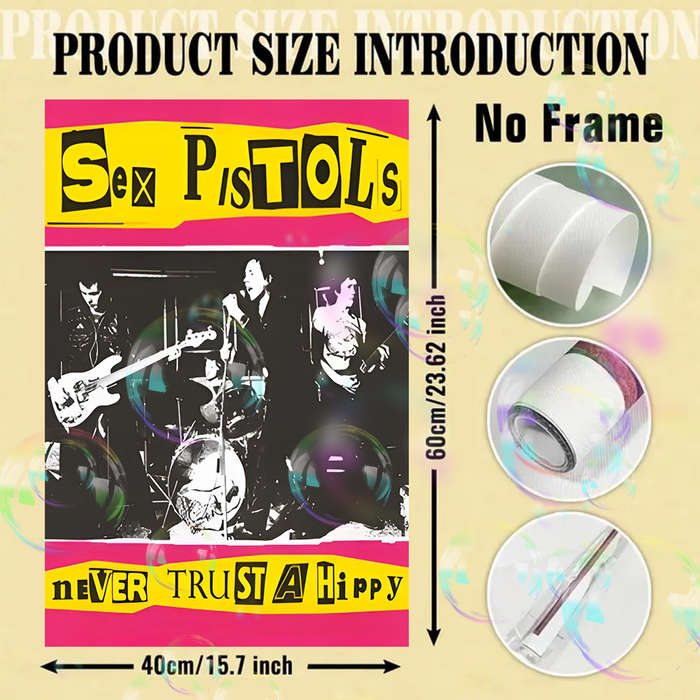 1pc Sex Pistols Never Trust a Hippy Frameless Canvas Art 39.88x59.99 cm Black White Band Post