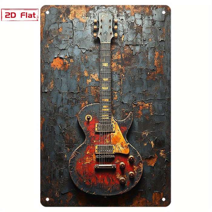 1pc Launch  Metal Tin Sign Decoration Vintage Metal Meets Electric Guitar Showcasing The Rock