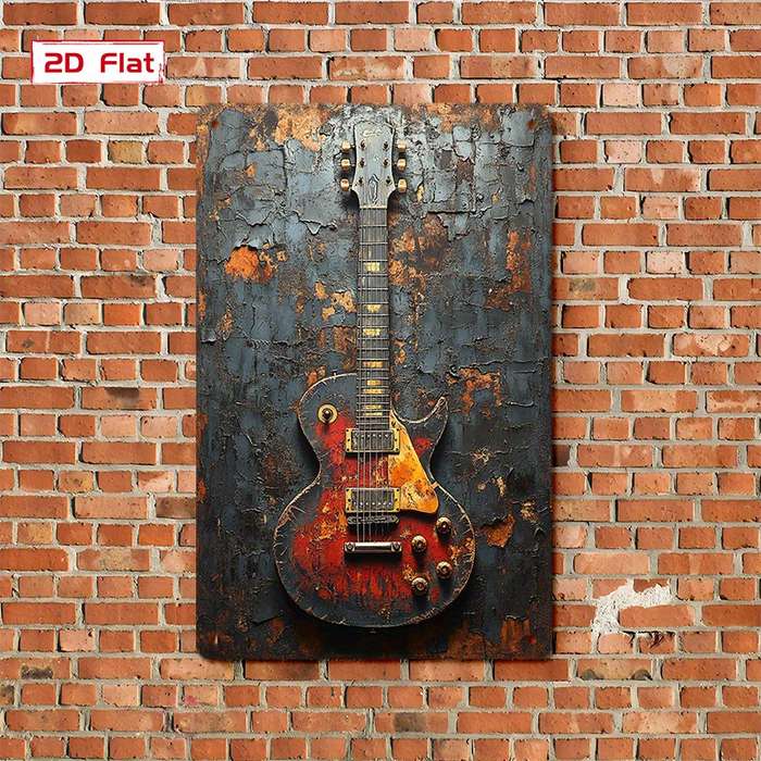 1pc Launch  Metal Tin Sign Decoration Vintage Metal Meets Electric Guitar Showcasing The Rock