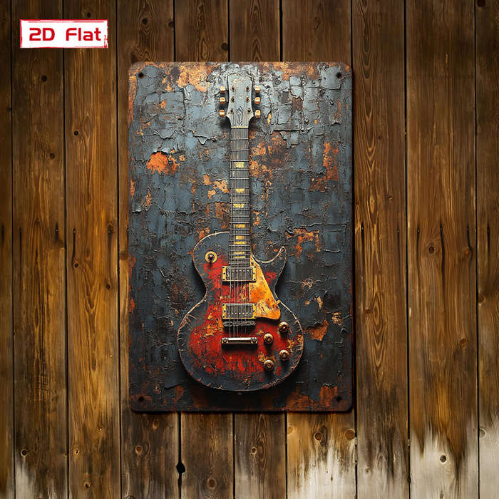 1pc Launch  Metal Tin Sign Decoration Vintage Metal Meets Electric Guitar Showcasing The Rock