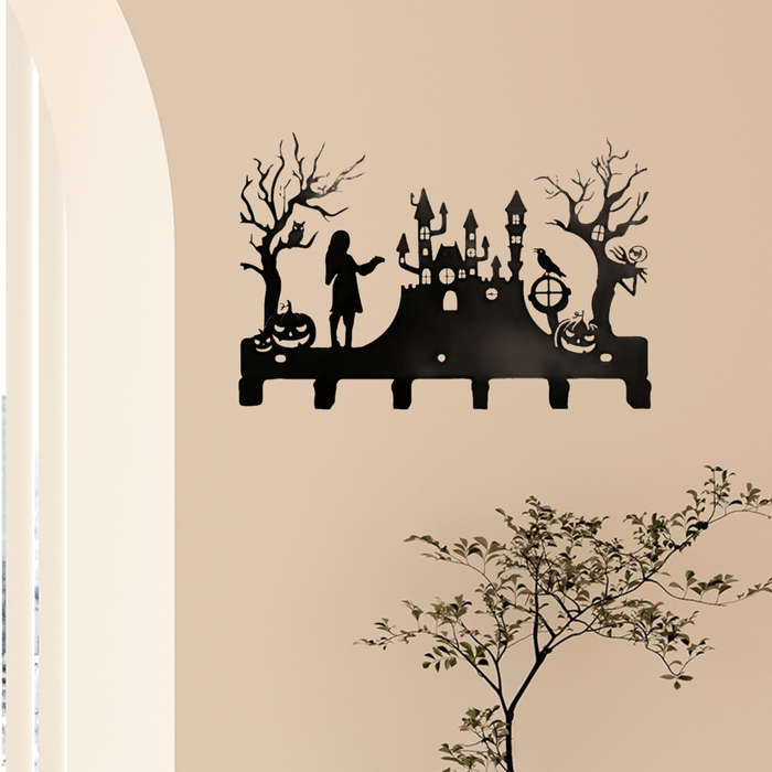 28.96cm Black Metal Wall Hook with Halloween Silhouette DesignEasy-to-Install Key Holder Vintage