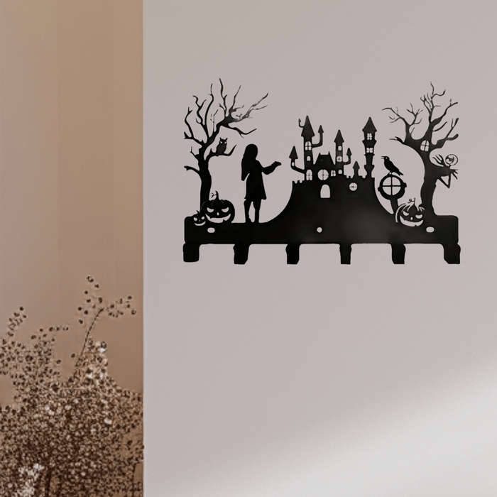 28.96cm Black Metal Wall Hook with Halloween Silhouette DesignEasy-to-Install Key Holder Vintage
