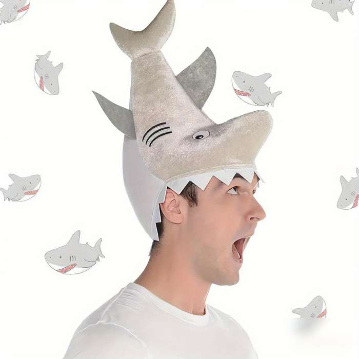1pc Cozy Vibrant Plush Gray Shark Hat Cute Shark Hat Funny Party Animal Hat Fish Hat Nove