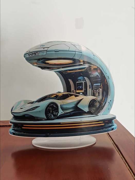 1pc 2D Flat  Bohemian  Acrylic Sports Car Gas Station Decorative Sign with Stand Sleek White