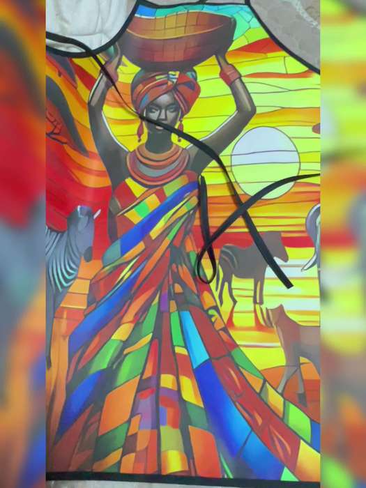 1pc African-Inspired Vintage Print Apron 100% Polyester Woven Fabric with Stretch Artistic Co