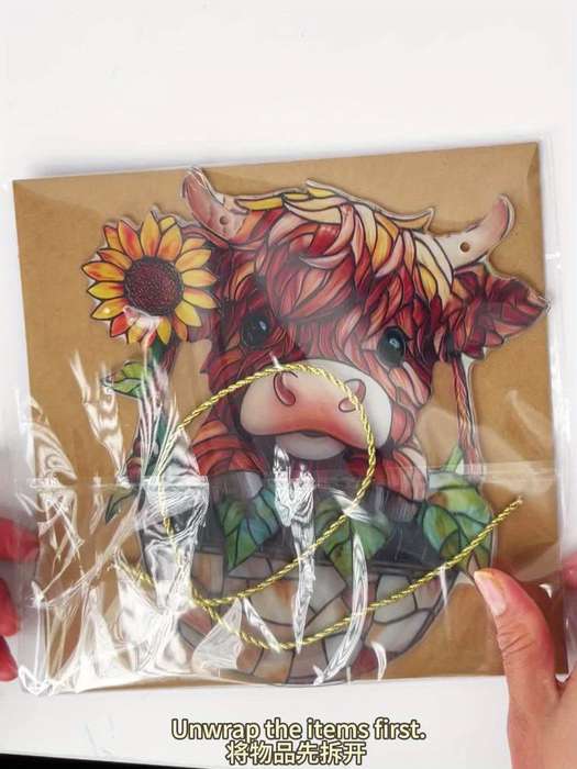 1pc 2D Flat  Highland Cow Acrylic Wall Pediment  Print Farmhouse Window Catchlight 7.1"x8" Ind