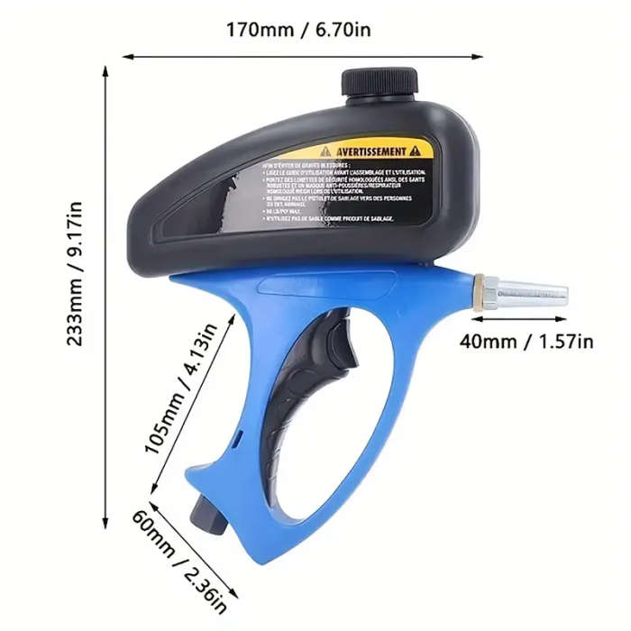 Portable Handheld Gravity Feed Sandblaster 90 PSI Adjustable Flow Easy-Load Design with Air Inlet Id