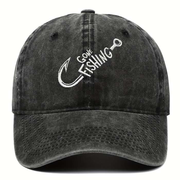 1pc Gone Fishing Slogan Embroidered Baseball Cap Versatile Washed Dad Hat Outdoor Adjustable Sunsha