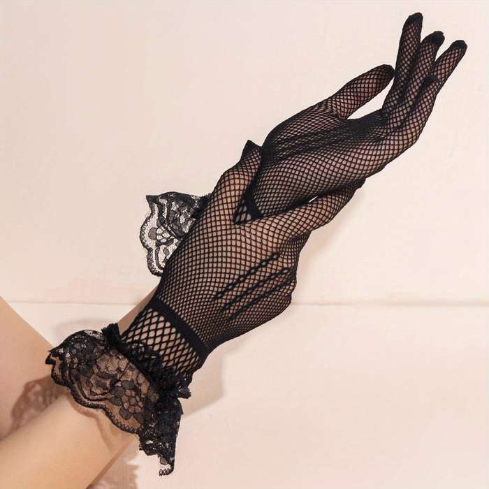 1 Pair White Lace Short Gloves