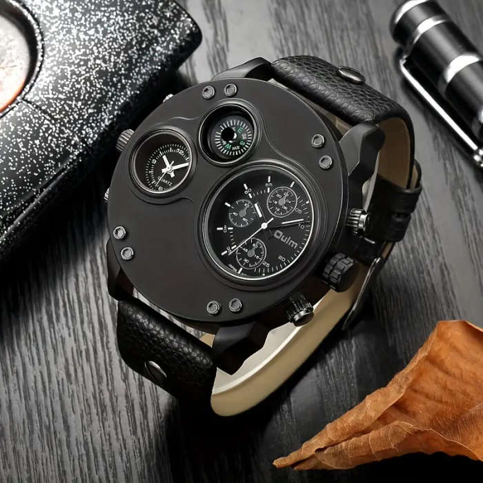 Large Dial Dual Time Zone Men's Watch
